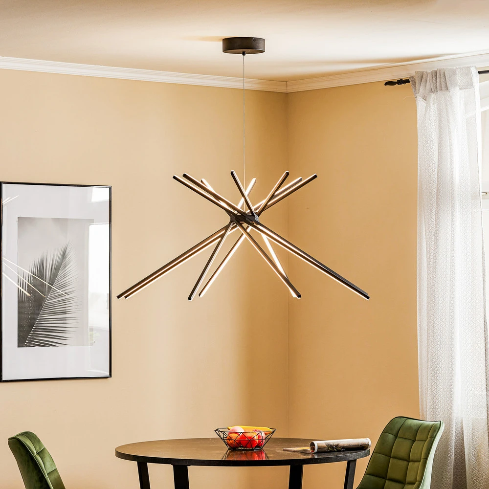Luminaire de plafond design contemporain Suspension LED Shanghai à 8 lampes 4 000 K noire