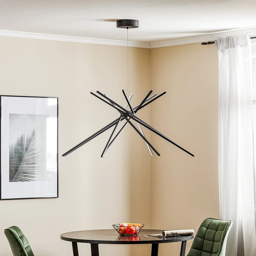Luminaire de plafond design contemporain Suspension LED Shanghai à 8 lampes 4 000 K noire