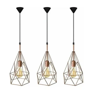 Luminaire de plafond à diffusion uniforme set de trois Suspension géométrique métal cuivre 96 cm.