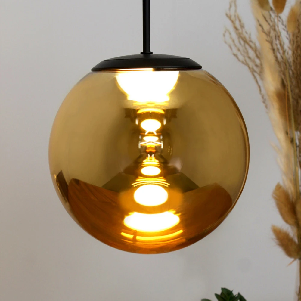 Luminaire de plafond à diffusion uniforme Suspension LED Altaïr, doré, Ø 15 cm, verre, 3.000 K