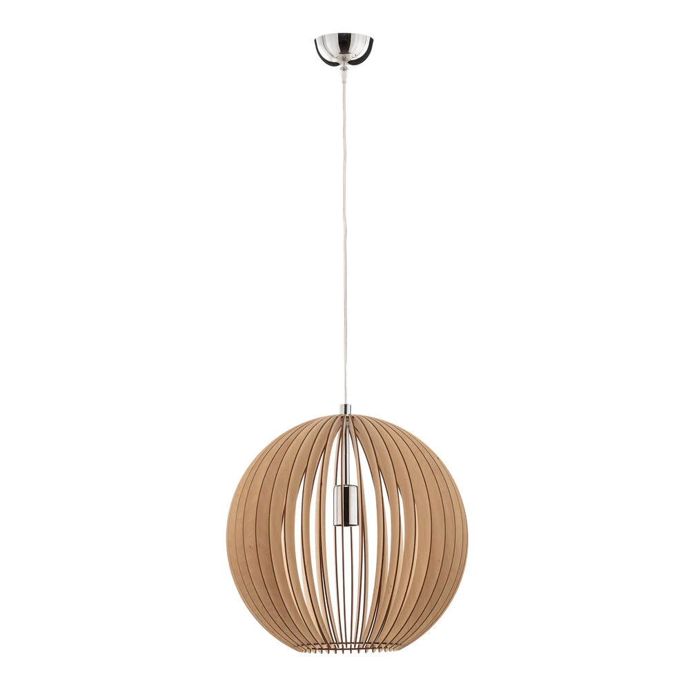 Luminaire de plafond encastrable Suspension Paz en lamelles bois Ø 42 cm, chromée