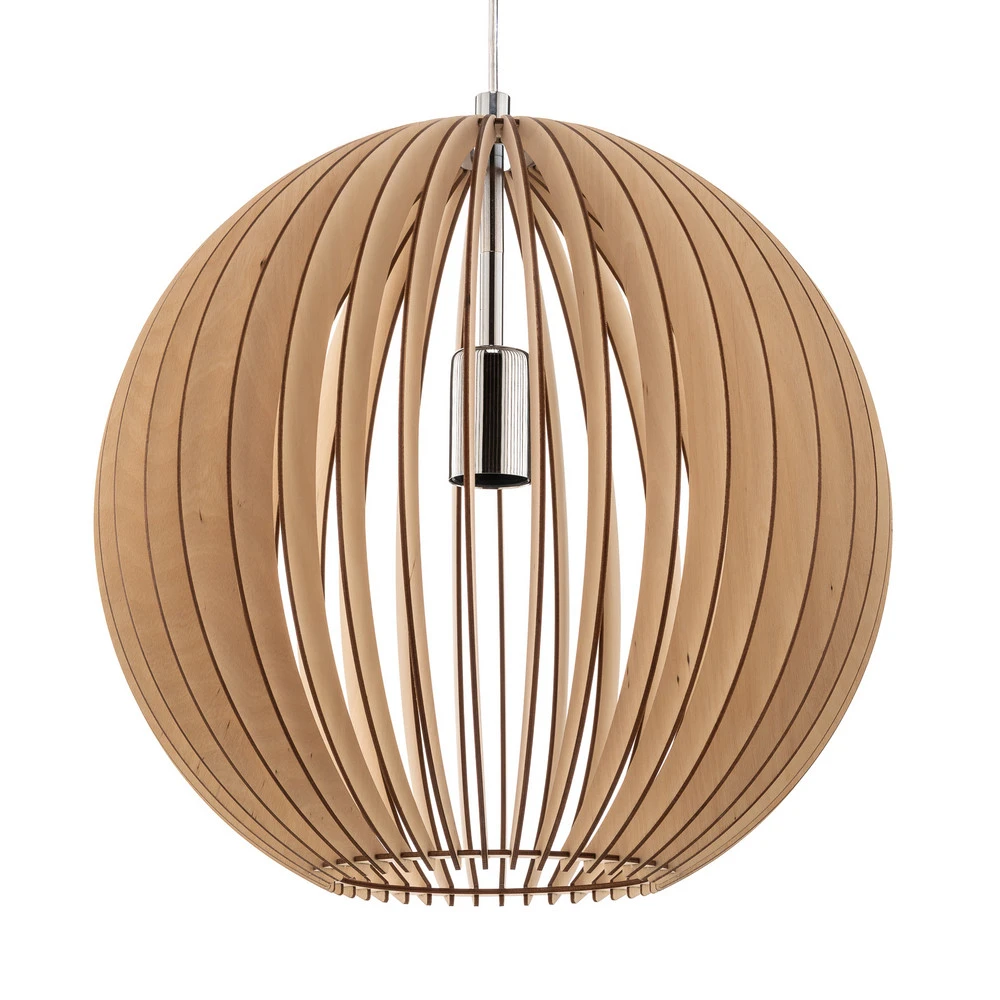 Luminaire de plafond encastrable Suspension Paz en lamelles bois Ø 42 cm, chromée