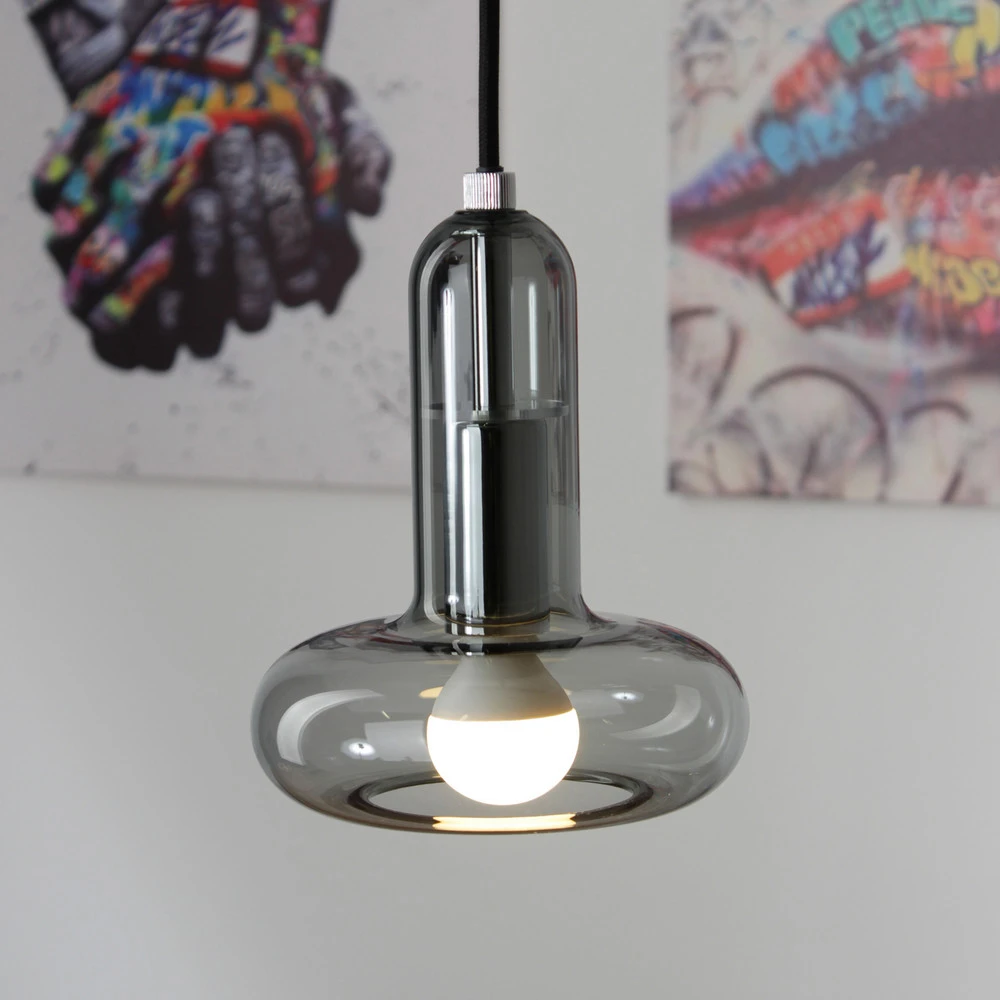 Luminaire de plafond encastrable Suspension Perseus, gris fumé, Ø 15 cm, verre, intensité variable