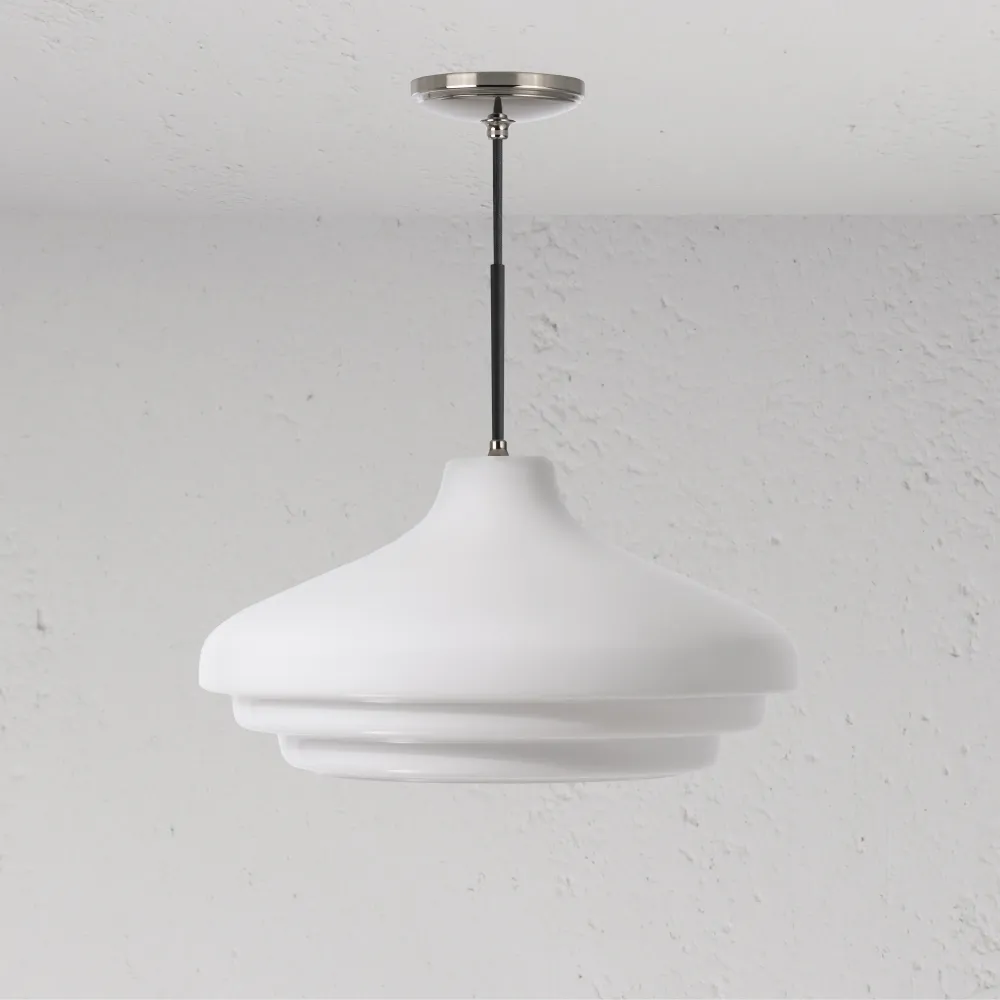 Luminaire de plafond à panneaux Brookfield Suspension Vaste Format en Verre Opalin - Nickel Poli