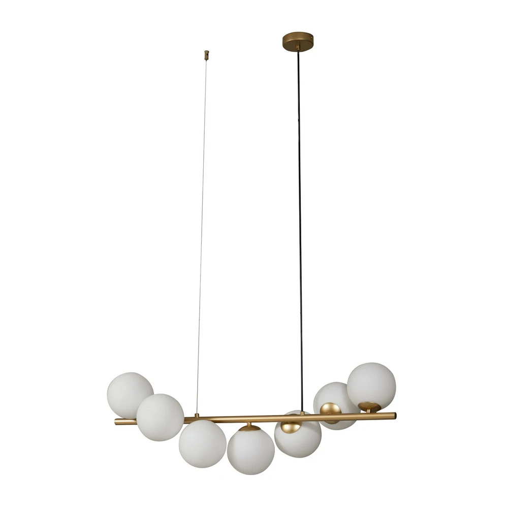 Luminaire de plafond à panneaux Lucande suspension Isandro, or / opale, à 7 lampes