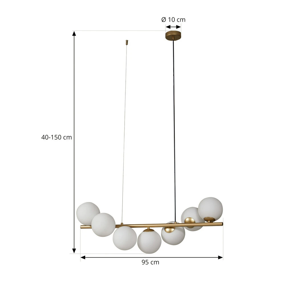 Luminaire de plafond à panneaux Lucande suspension Isandro, or / opale, à 7 lampes