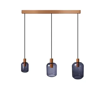 Luminaire de plafond à panneaux Lustre barre cuivre 3 pendels verre fumée 100 cm..