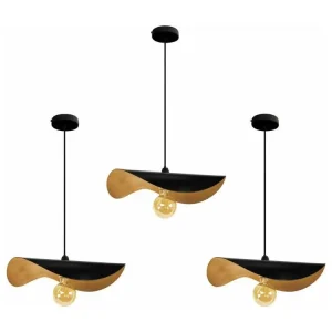 Luminaire de plafond à panneaux MADAME-LOT 3 - Suspension chapeau de dame métal noir et or