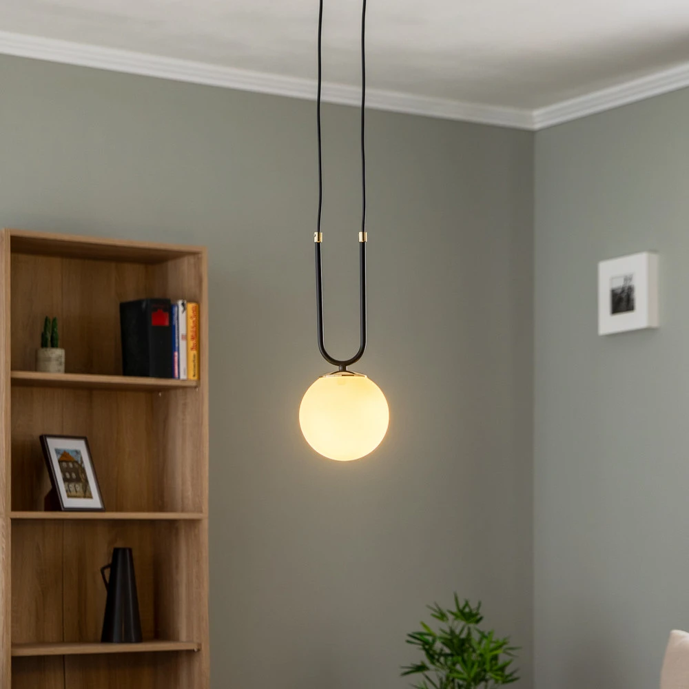 Luminaire de plafond à panneaux Suspension Glam, noire/opale, une lampe