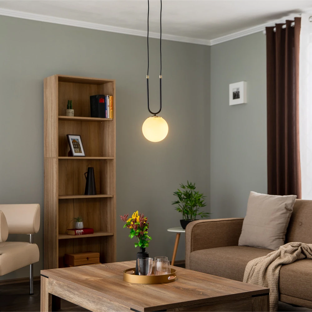 Luminaire de plafond à panneaux Suspension Glam, noire/opale, une lampe