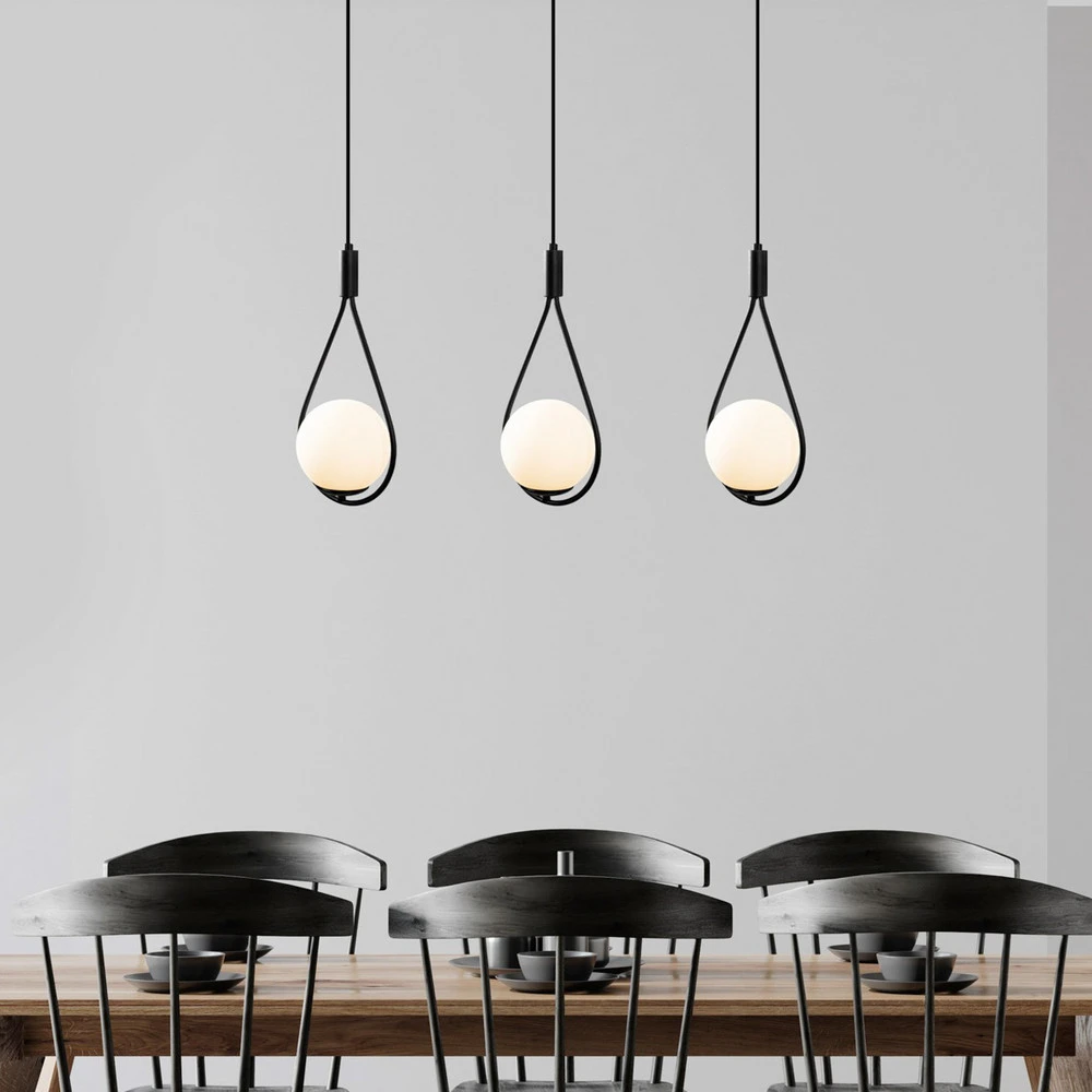 Luminaire de plafond à panneaux Suspension GMN-00009 à 3 lampes noir/verre opale