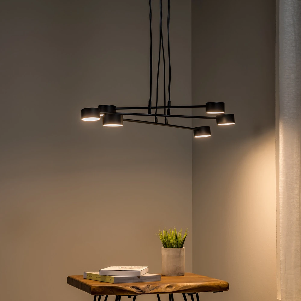 Luminaire de plafond à panneaux Suspension Modus 6, acier, à 6 lampes, GX 53, noir