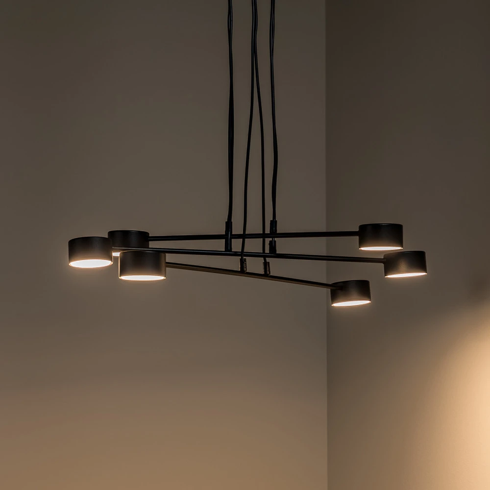 Luminaire de plafond à panneaux Suspension Modus 6, acier, à 6 lampes, GX 53, noir