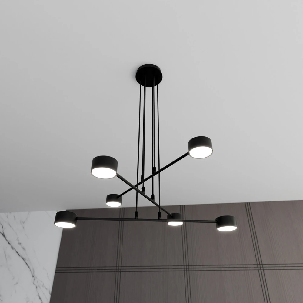 Luminaire de plafond à panneaux Suspension Modus 6, acier, à 6 lampes, GX 53, noir