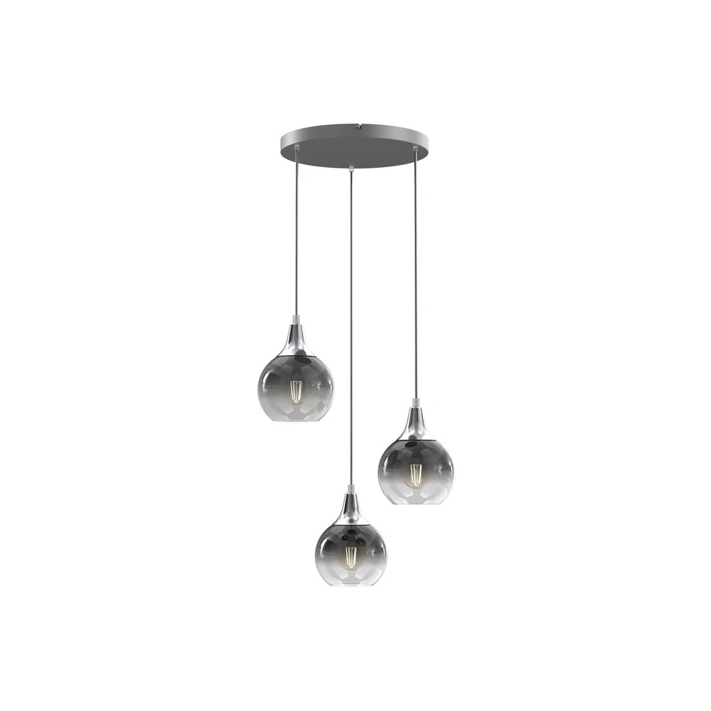 Luminaire de plafond à panneaux Suspension Monte, à 3 lampes, ronde, argentée