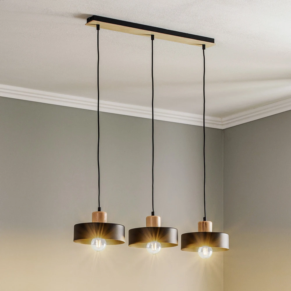 Luminaire de plafond à panneaux Suspension Tako à 3 lampes, noire