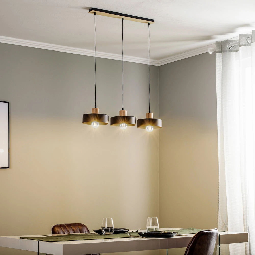 Luminaire de plafond à panneaux Suspension Tako à 3 lampes, noire