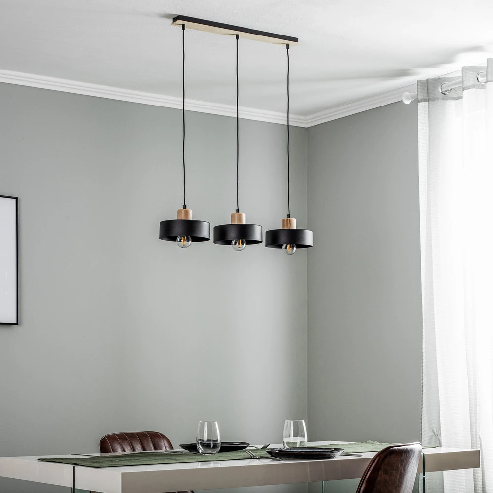 Luminaire de plafond à panneaux Suspension Tako à 3 lampes, noire