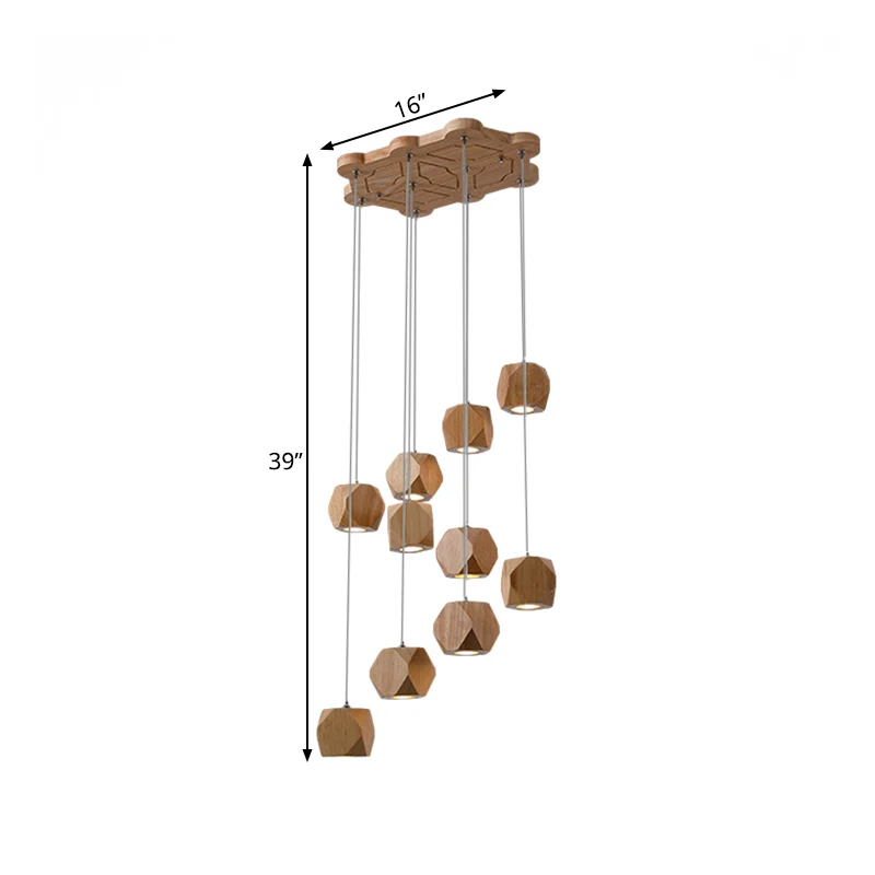 Luminaire suspendu contemporain en forme de grappe de LED en bois en spirale, luminaire de plafond à 10/13 têtes pour le s...
