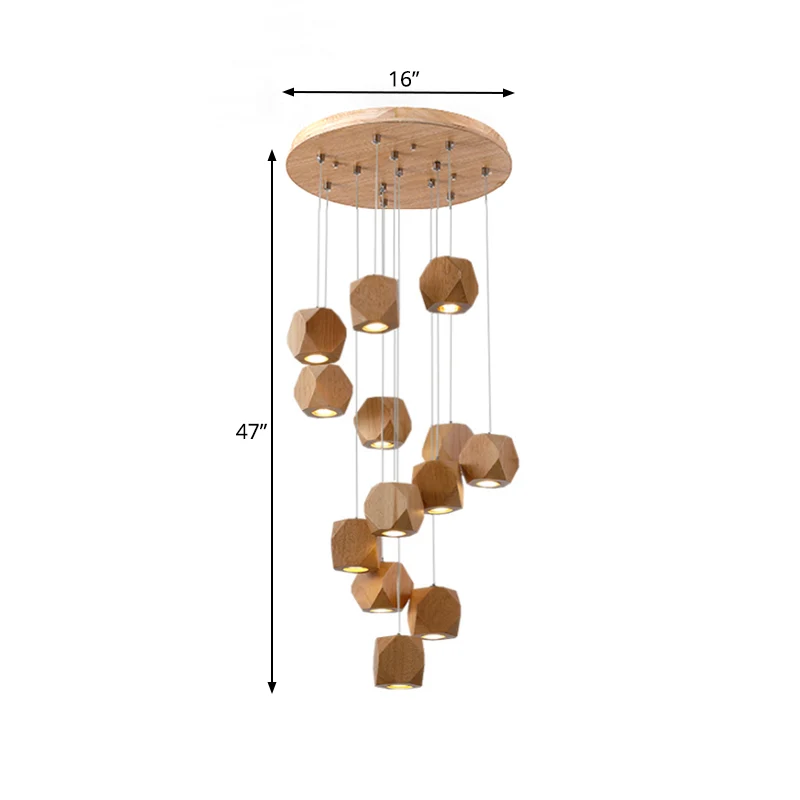 Luminaire suspendu contemporain en forme de grappe de LED en bois en spirale, luminaire de plafond à 10/13 têtes pour le s...