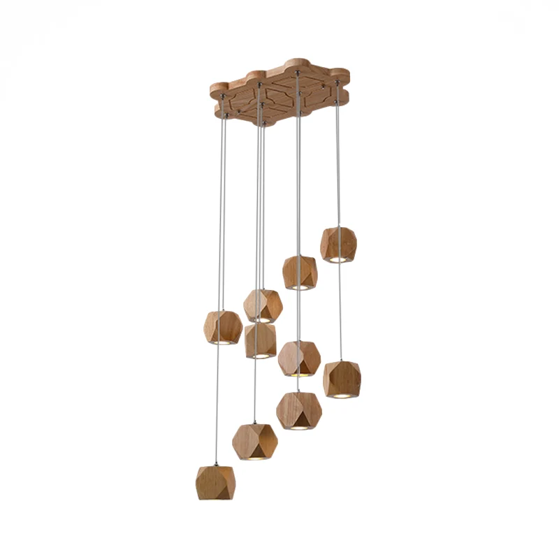 Luminaire suspendu contemporain en forme de grappe de LED en bois en spirale, luminaire de plafond à 10/13 têtes pour le s...