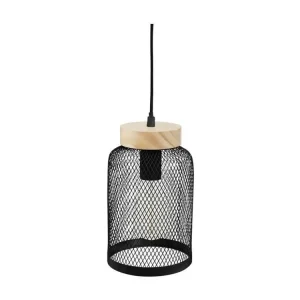 Luminaire Suspension en Bois et métal Noir D 15 cm | Garantie 2 Ans