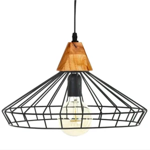 Luminaire suspension en métal filaire noir d 38 cm pour entrée et couloir