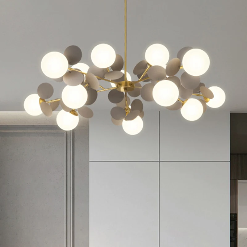 Luminaires suspendus en forme de ballon, pendentif en forme de goutte métallique avec abat-jour en verre pour chambre à co...