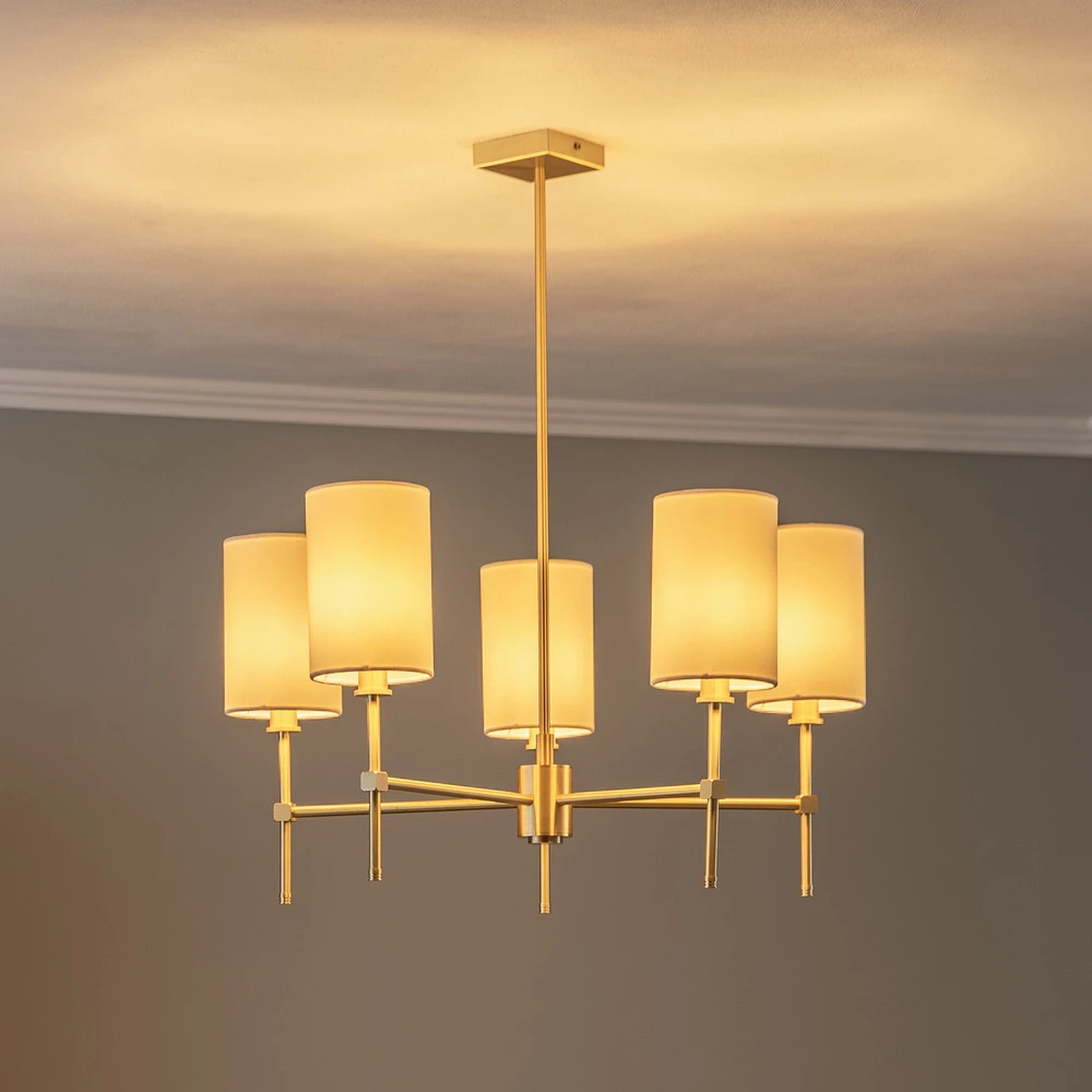 Lustre Azzi abat-jour tissu à cinq lampes blanc pour plafonds suspendus