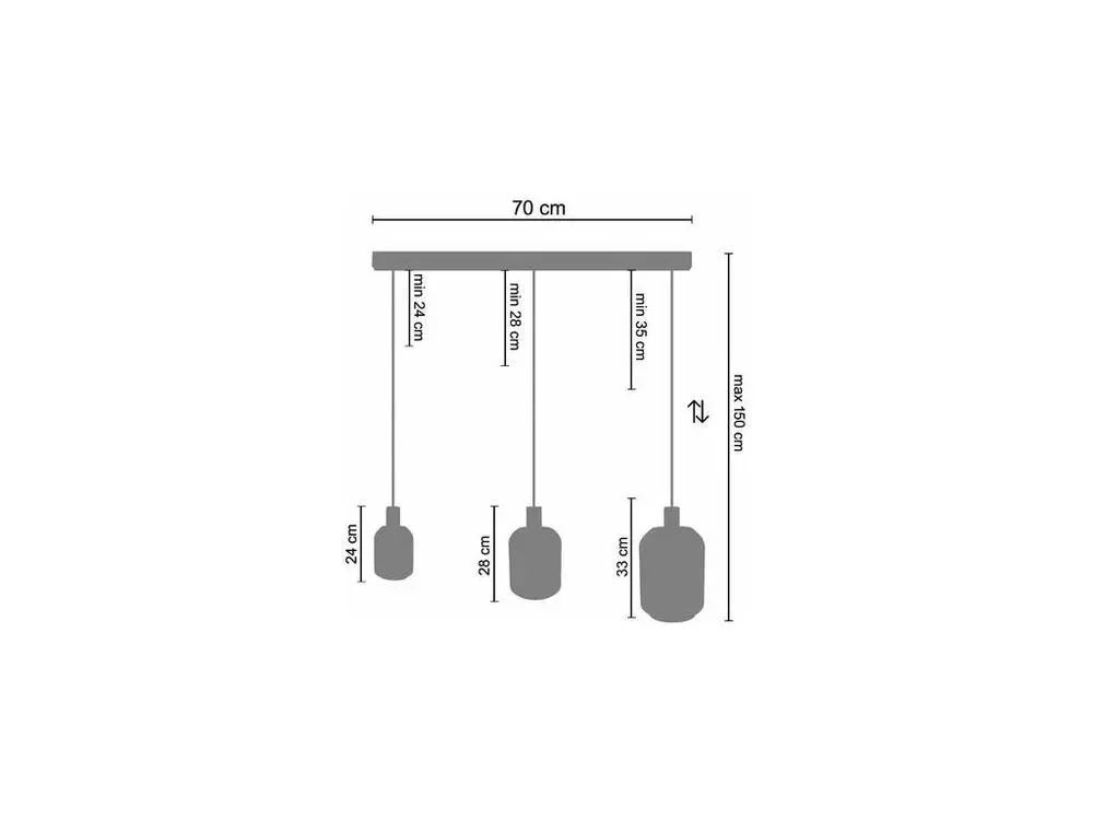 Lustre barre doré 3 pendels verre ambre100 cm.. | Garantie 2 Ans