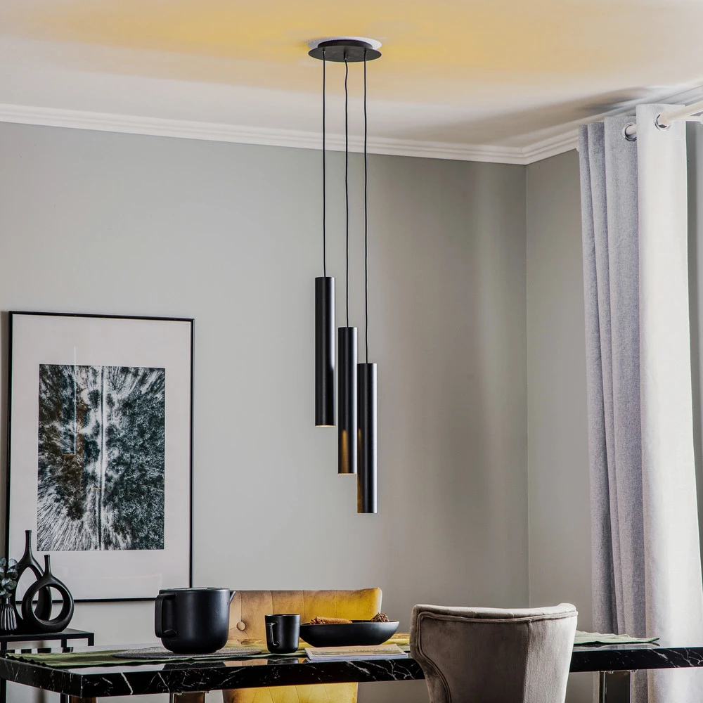 Lustre Cristal Premium Suspension Eye L, noir, à 3 lampes