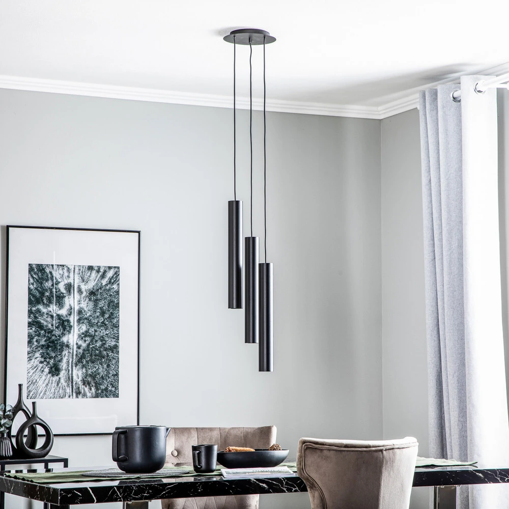 Lustre Cristal Premium Suspension Eye L, noir, à 3 lampes