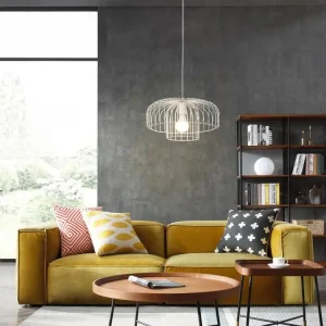 Lustre Cristal Premium Suspension filaire style design en métal - D. 40 x H. 130 cm - Blanc - ANDROMAQUE