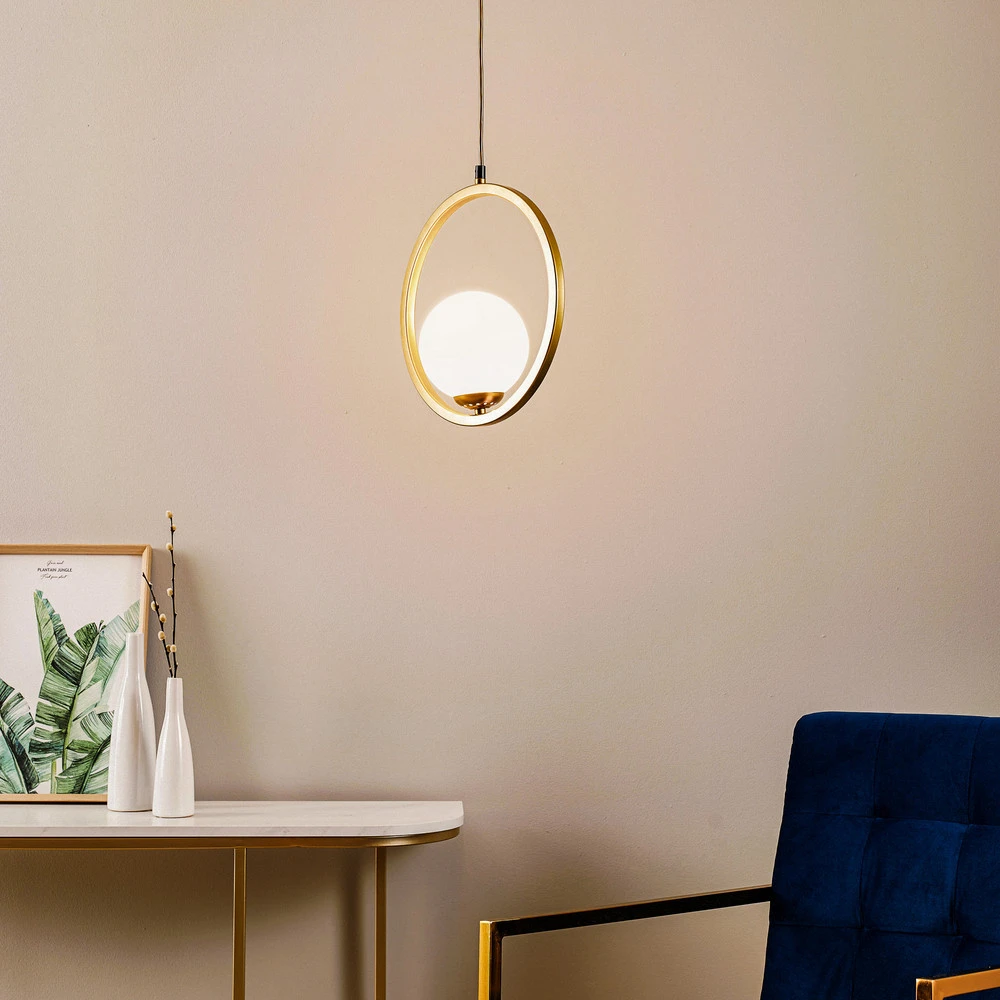 Lustre Cristal Premium Suspension Vienna, verre opale, laiton, 1 lampe