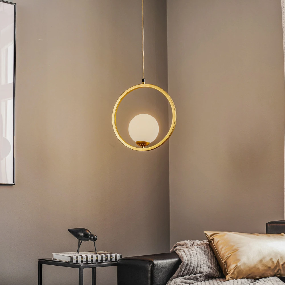Lustre Cristal Premium Suspension Vienna, verre opale, laiton, 1 lampe