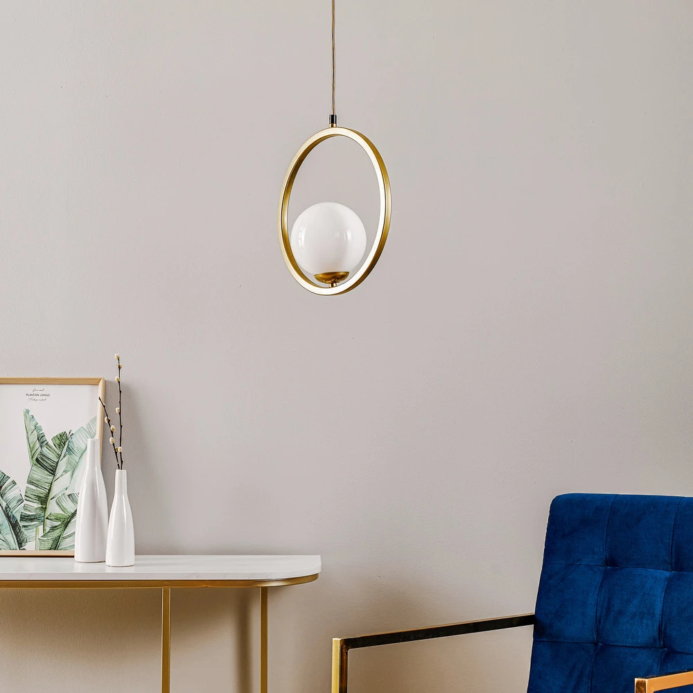 Lustre Cristal Premium Suspension Vienna, verre opale, laiton, 1 lampe