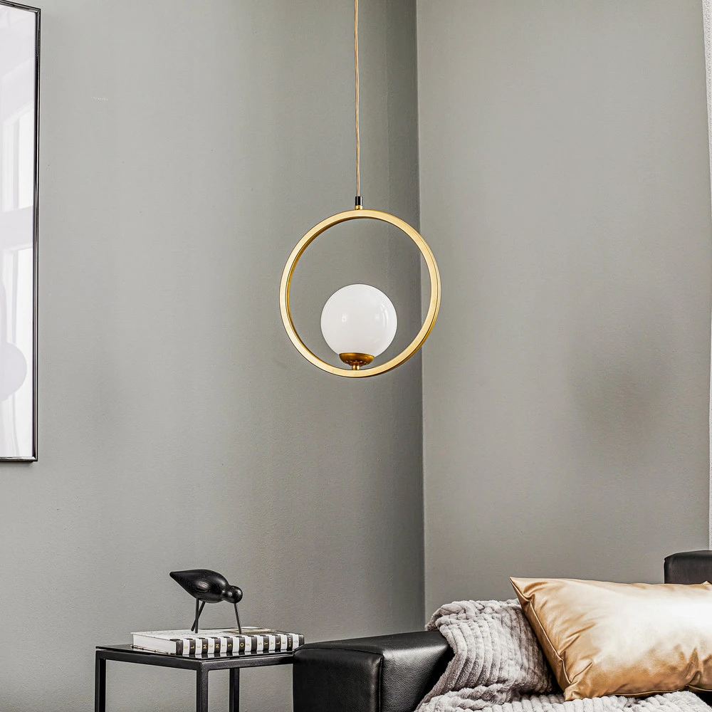 Lustre Cristal Premium Suspension Vienna, verre opale, laiton, 1 lampe