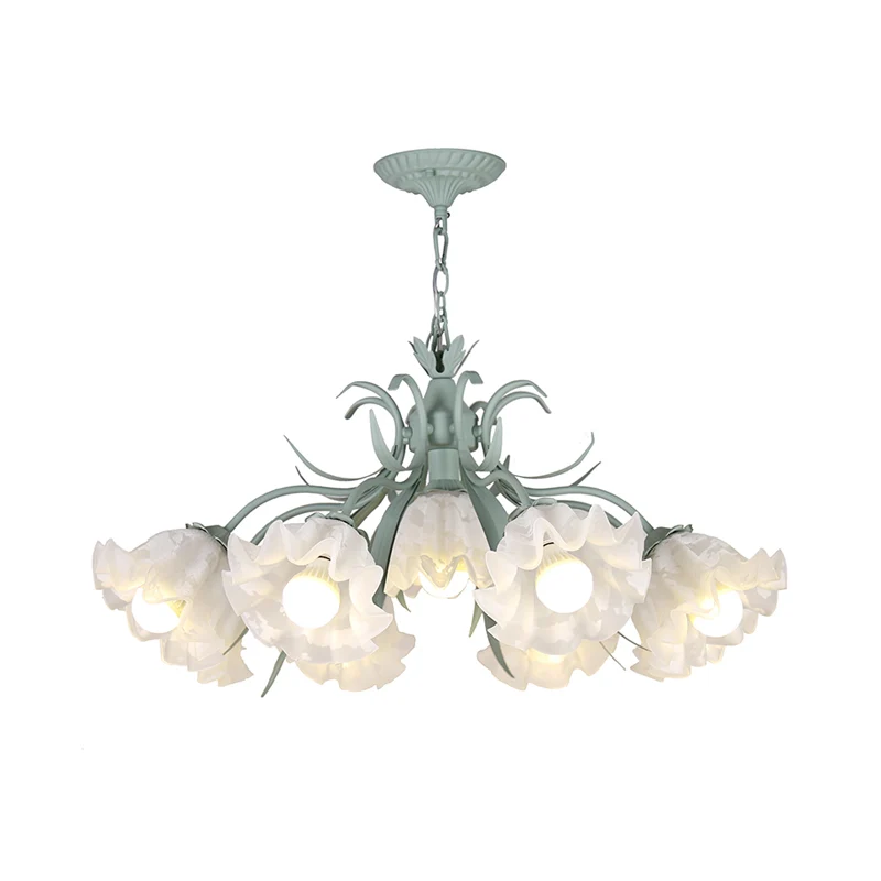Lustre Floral de Style Pastoral, suspension en verre crème pour salle à manger Design minimaliste