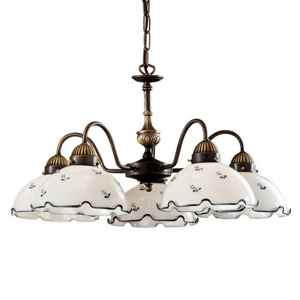 Lustre à 5 lampes Nonna blanc-bleuté pour plafonds suspendus