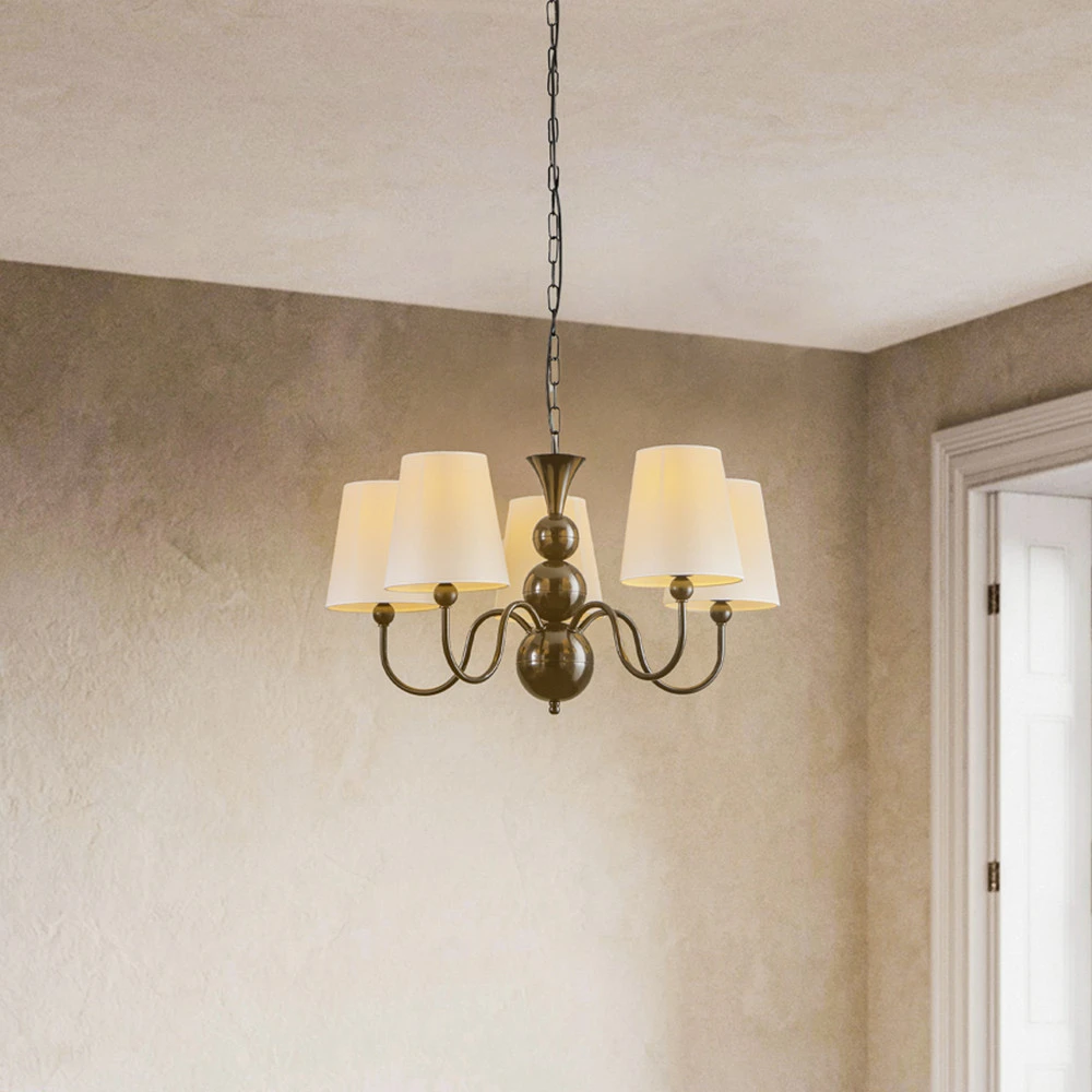 Lustre Mary avec cinq abat-jour, noir/blanc Sans outil d'installation