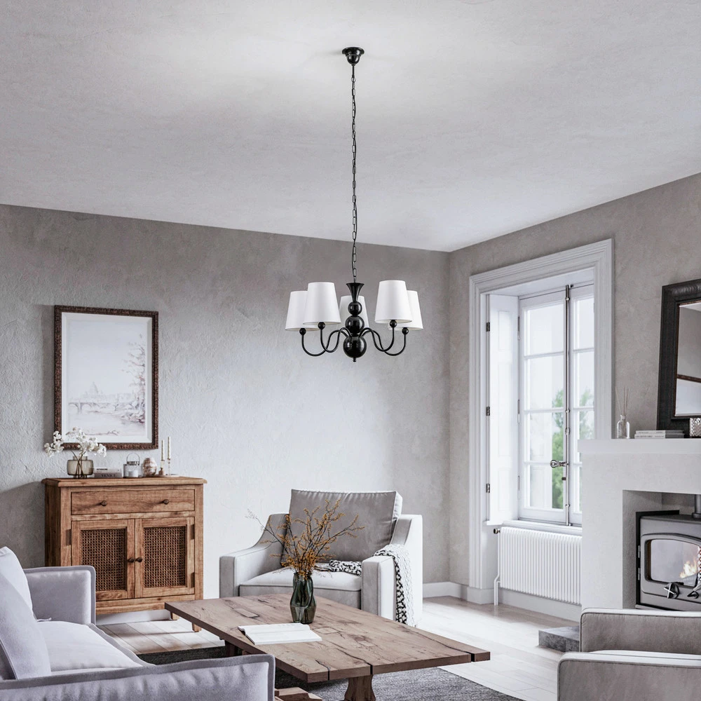 Lustre Mary avec cinq abat-jour, noir/blanc Sans outil d'installation