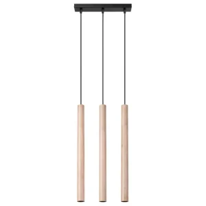 Pendentif novateur en acier / bois - 3 sources lumineuses - L.30 x H.110 cm - bois - Installation Facile