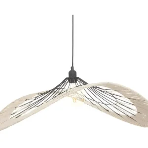 Plafonnier Design Moderne Luminaire Suspension en métal Noir et corde Naturel L 75 cm
