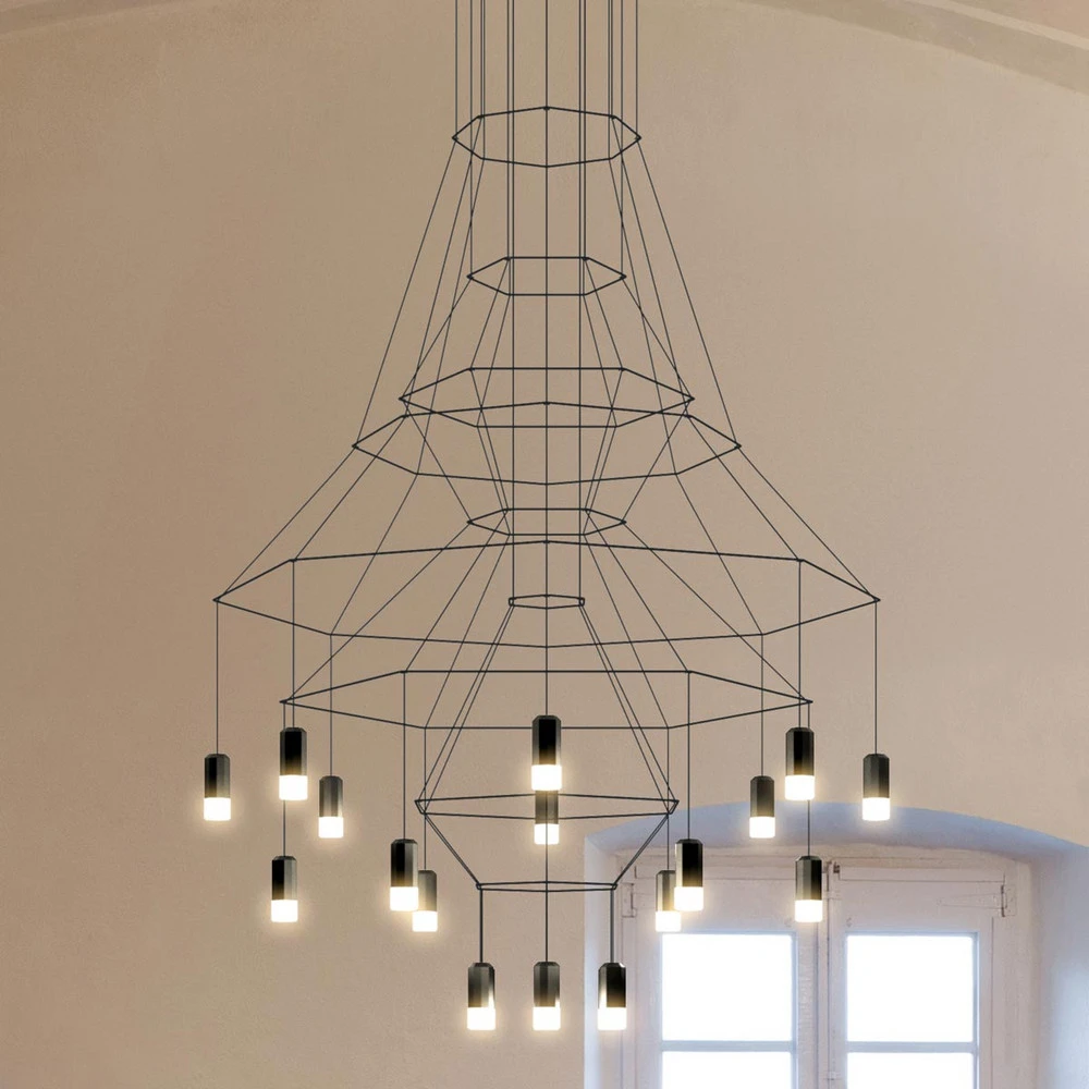Plafonnier Design Moderne Suspension LED Vibia Wireflow, noire, 279 cm