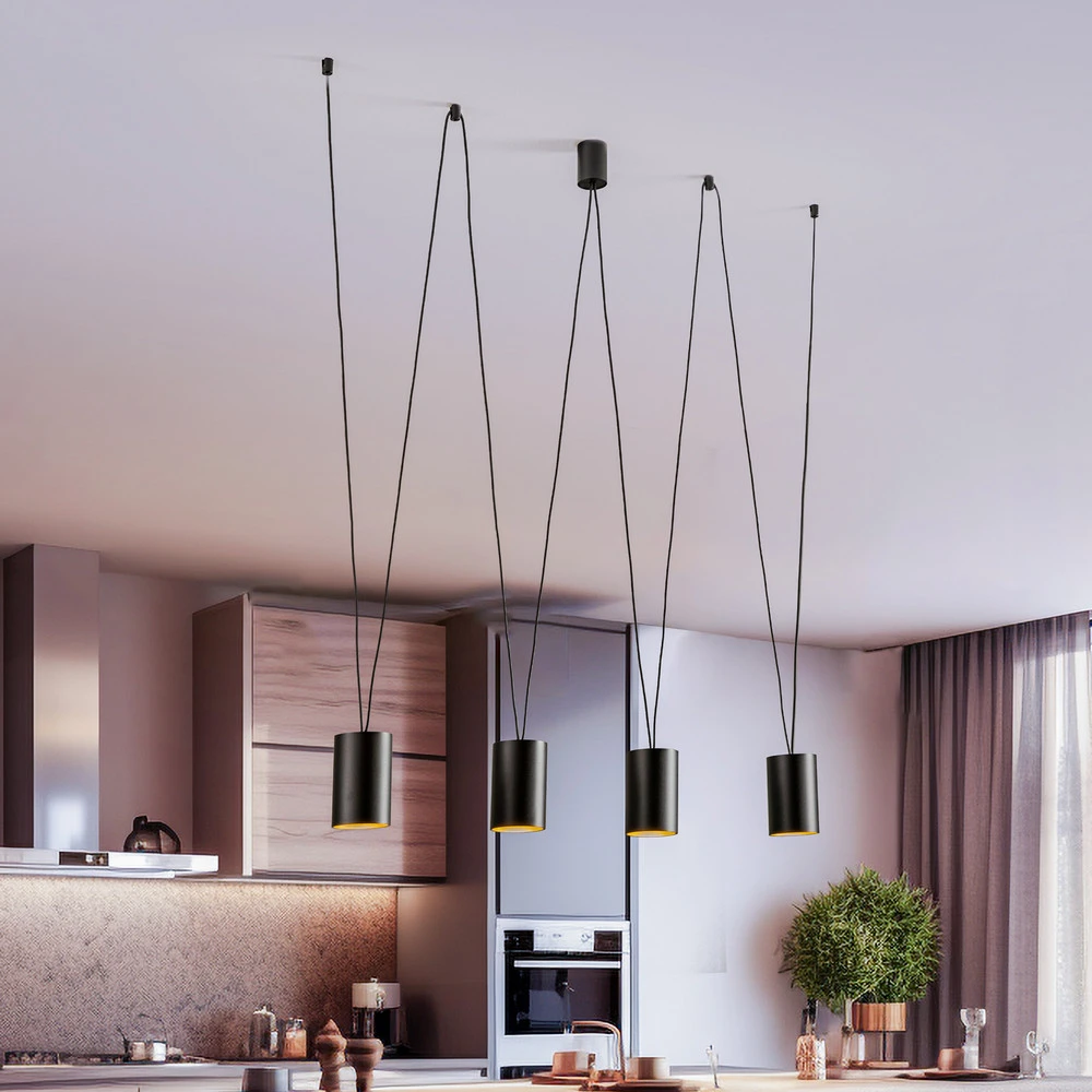 Plafonnier Design Moderne Suspension More Tone, noir/or, à 4 lampes