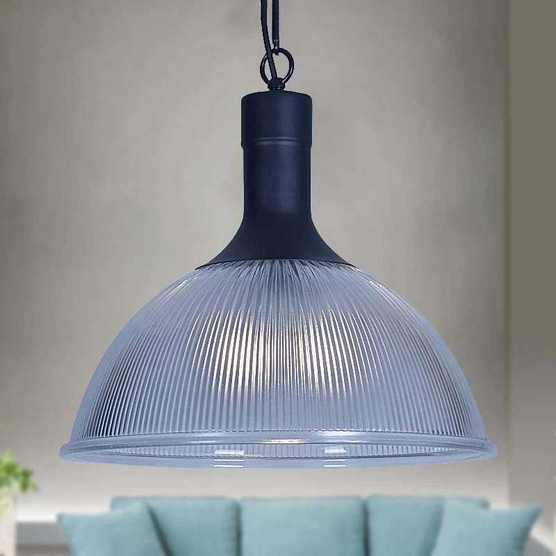 Plafonnier à dôme industriel en verre nervuré, 1 lumière, luminaire suspendu pour salon, rouille/noir pour entrée et couloir