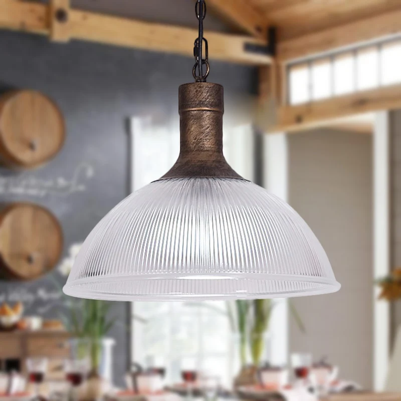 Plafonnier à dôme industriel en verre nervuré, 1 lumière, luminaire suspendu pour salon, rouille/noir pour entrée et couloir