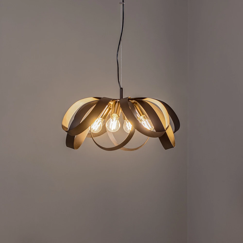 Plafonnier à lumière directionnelle Euluna suspension Petla, noir/or, métal, Ø 65 cm