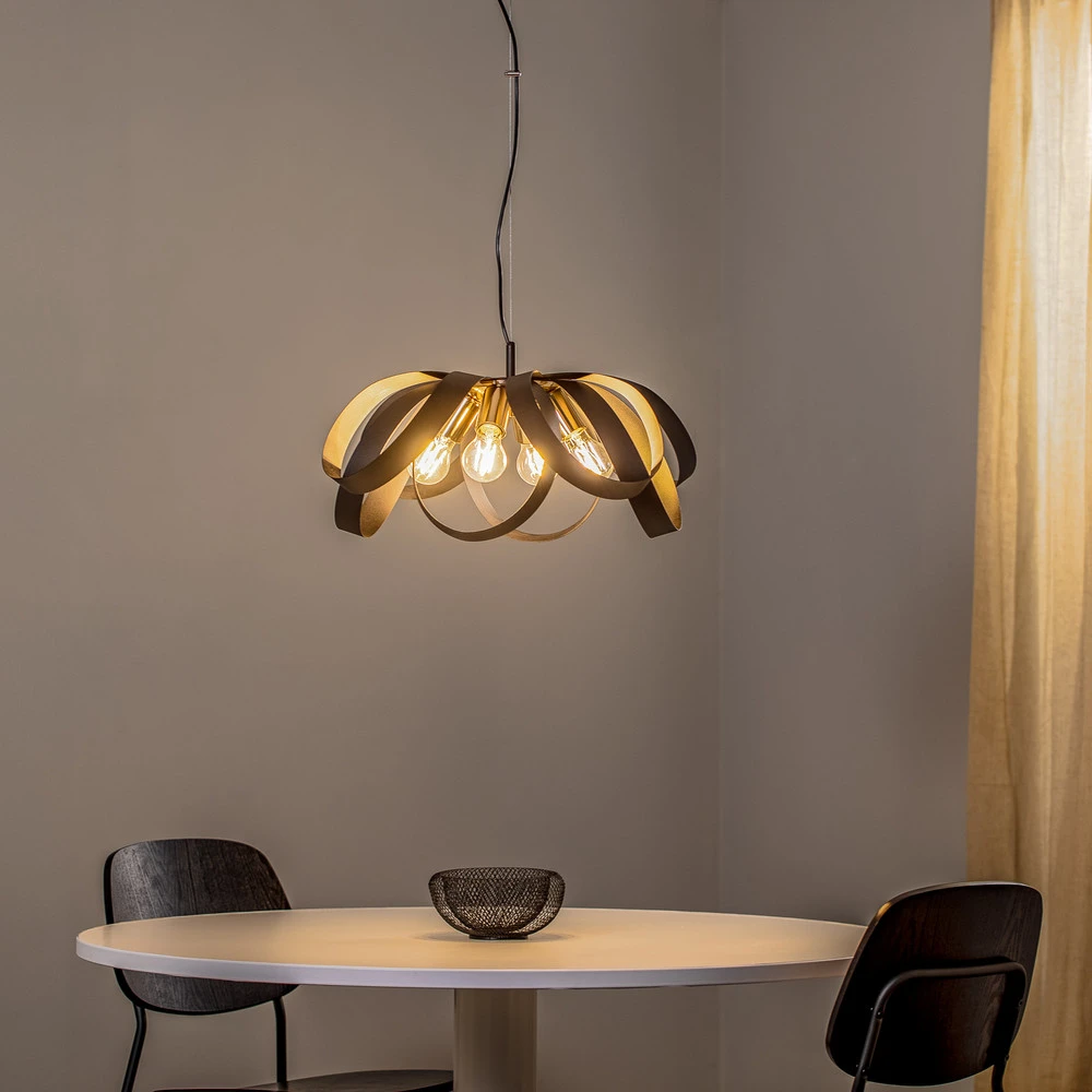 Plafonnier à lumière directionnelle Euluna suspension Petla, noir/or, métal, Ø 65 cm