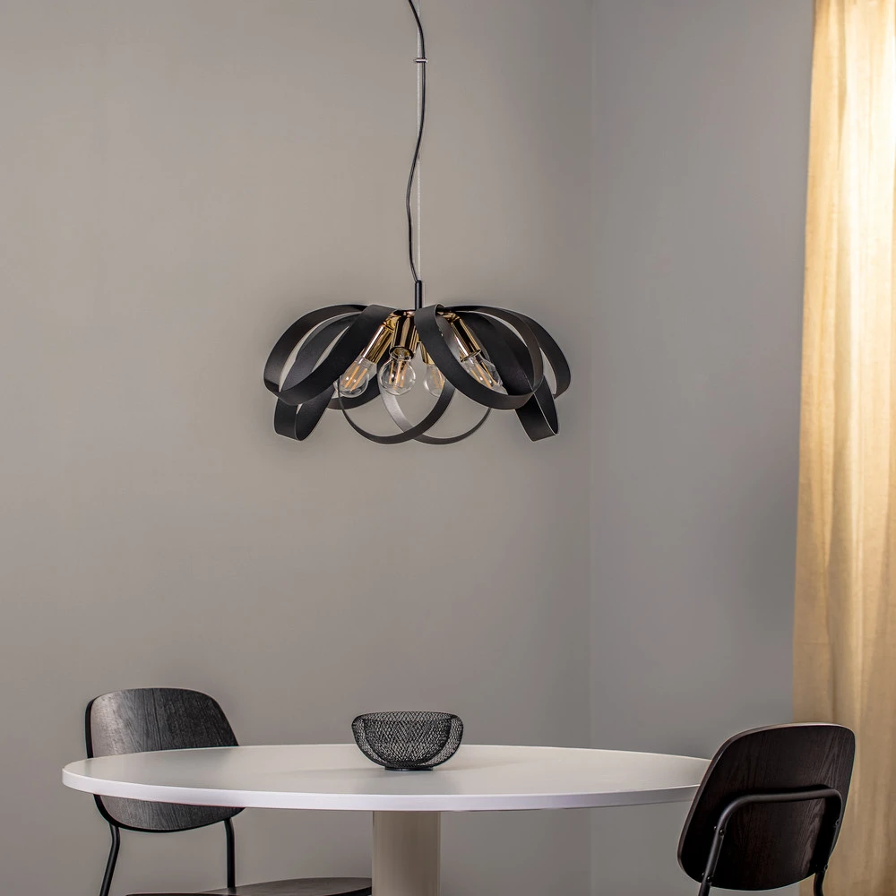Plafonnier à lumière directionnelle Euluna suspension Petla, noir/or, métal, Ø 65 cm